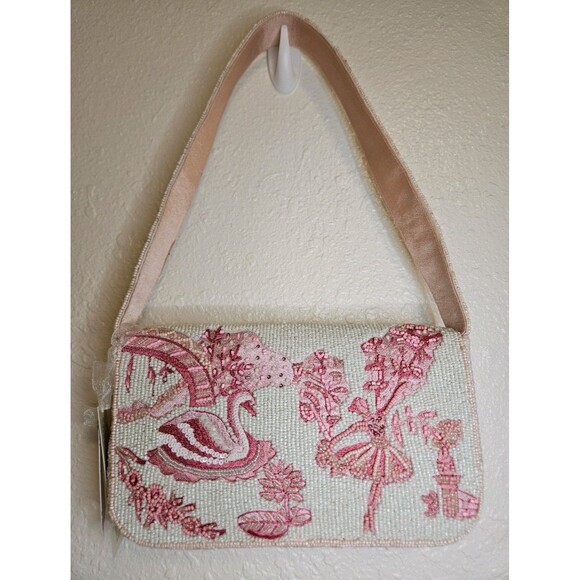 NWT Pink Ballerina Swan Beaded Shoulder Bag - Picture 2 of 5